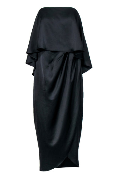 Current Boutique-BHLDN by Anthropologie - Black Crepe Strapless Midi Dress w/ Overlay Sz 16