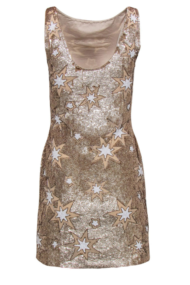 Current Boutique-BHLDN by Anthropologie - Champagne & White Sequin Star Sheath Dress Sz 2