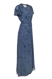 Current Boutique-BHLDN by Anthropologie - Smokey Blue Floral Beaded & Sequin Gown Sz 16