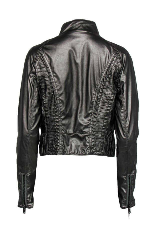 Current Boutique-BLANKNYC - Dark Silver Faux Leather Pleated Zip-Up Moto-Style Jacket Sz L