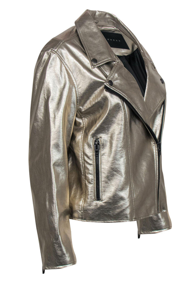 Current Boutique-BLANKNYC - Gold Metallic Faux Leather Moto Jacket Sz L