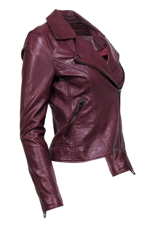 Current Boutique-BLANKNYC - Maroon Faux Leather Textured Moto Jacket Sz XS
