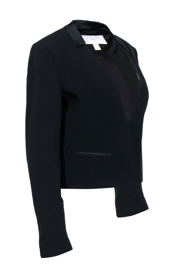 Current Boutique-BOSS Hugo Boss - Black Cropped Blazer w/ Satin Collar Sz 8