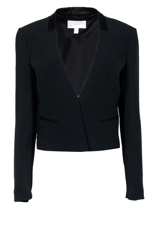 Current Boutique-BOSS Hugo Boss - Black Cropped Blazer w/ Satin Collar Sz 8