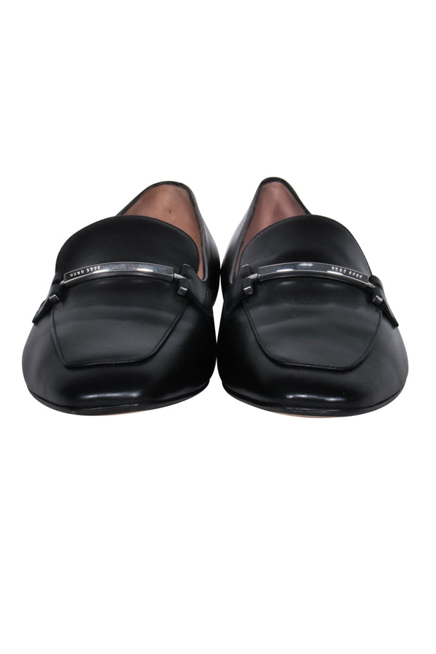 Current Boutique-BOSS Hugo Boss - Black Leather Loafer w/ Silver-Toned Bar Sz 11