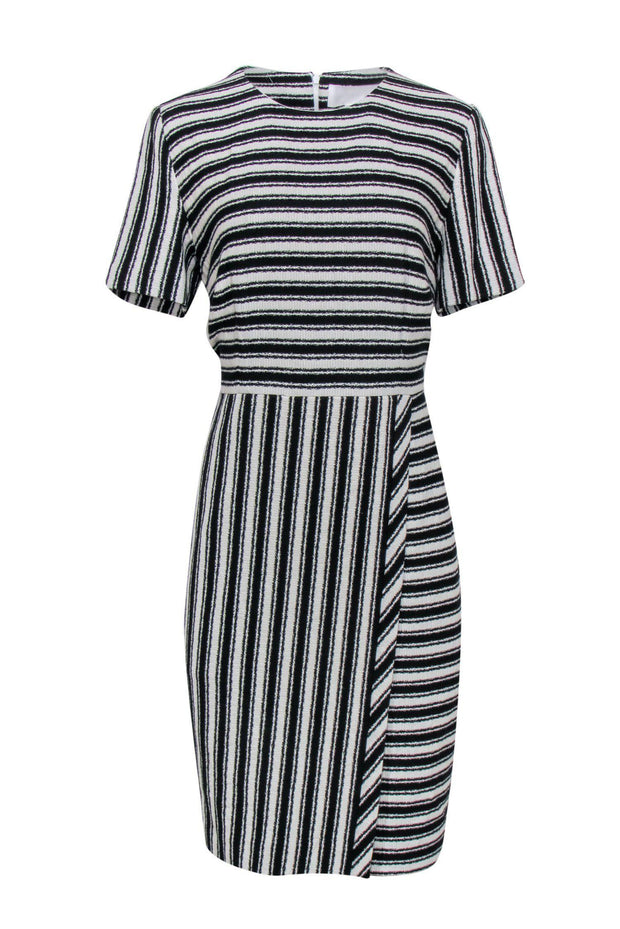 Current Boutique-BOSS Hugo Boss - Black & White Striped Short Sleeve Sheath Dress Sz 12