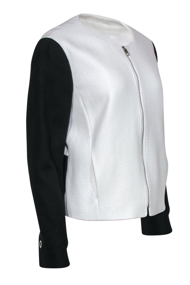 Current Boutique-BOSS Hugo Boss - Navy & White Woven Cotton Zip-Up Jacket Sz 10
