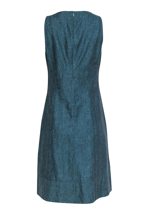 Current Boutique-BOSS Hugo Boss - Teal Linen & Wool Blend A-Line Dress w/ Empire Waistline Sz 6