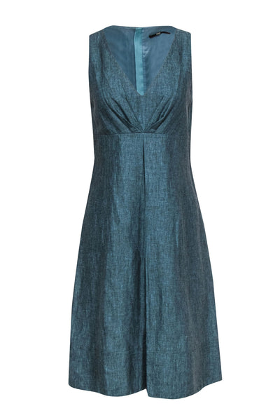 Current Boutique-BOSS Hugo Boss - Teal Linen & Wool Blend A-Line Dress w/ Empire Waistline Sz 6