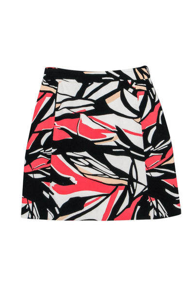 Current Boutique-BOSS Hugo Boss - White, Black & Pink Printed A-Line Skirt Sz 8