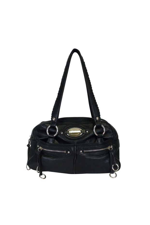 B. Makowsky Black Leather Clasp Lock Shoulder Handbag Purse Bag Leopard  Lined | eBay