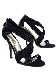 Current Boutique-Badgley Mischka - Black Beaded Strappy Sandal Heels Sz 7.5