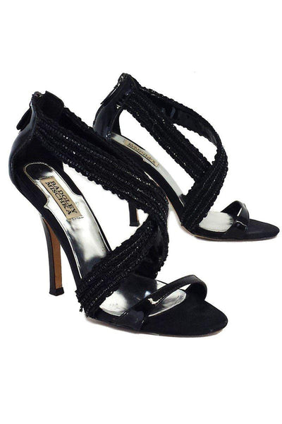 Current Boutique-Badgley Mischka - Black Beaded Strappy Sandal Heels Sz 7.5