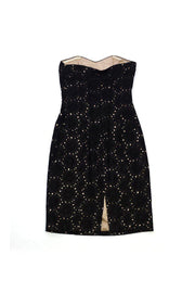 Current Boutique-Badgley Mischka - Black Floral Eyelet Strapless Dress Sz 4