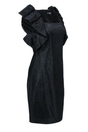 Current Boutique-Badgley Mischka - Black Metallic Dress w/ Large Ruffle Shoulder Sz 8