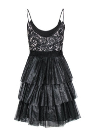 Current Boutique-Badgley Mischka - Black & Nude Lace Fit & Flare Dress w/ Sparkly Tulle Skirt Sz 4
