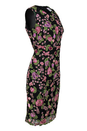 Current Boutique-Badgley Mischka - Black & Purple Floral Embroidered Midi Dress Sz 10
