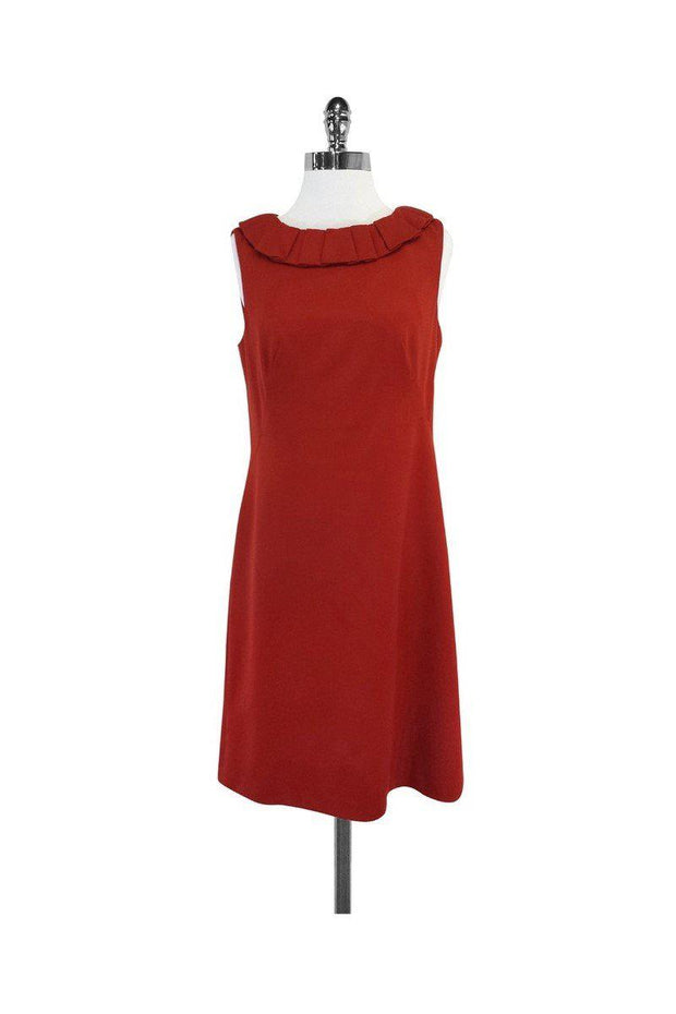 Current Boutique-Badgley Mischka - Brick Orange Wool Sleeveless Dress Sz 8