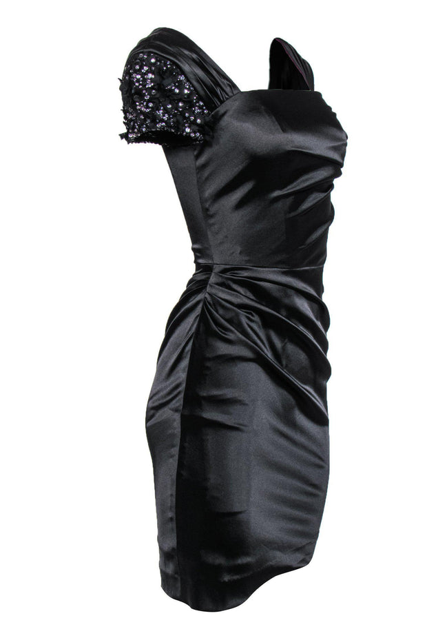 Current Boutique-Badgley Mischka Collection - Black Sheath Dress w/ Rhinestone Sleeves Sz 0