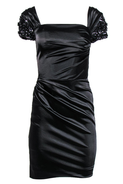 Current Boutique-Badgley Mischka Collection - Black Sheath Dress w/ Rhinestone Sleeves Sz 0