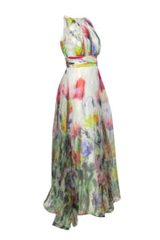 Current Boutique-Badgley Mischka - Cream & Multicolor Floral Print Gown Sz 2