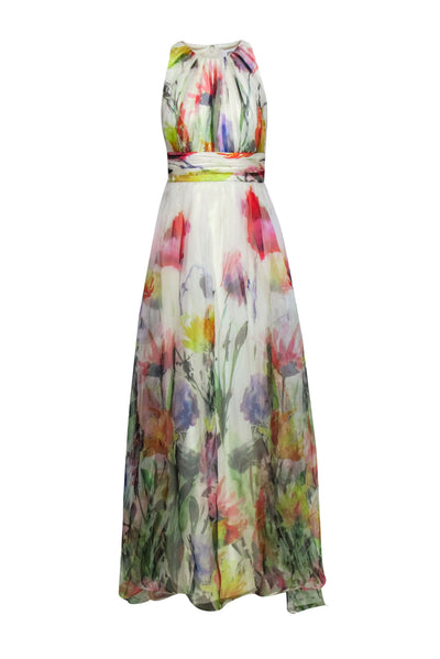 Current Boutique-Badgley Mischka - Cream & Multicolor Floral Print Gown Sz 2