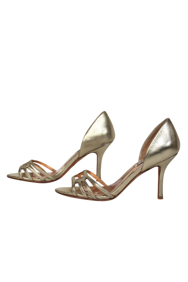 Current Boutique-Badgley Mischka - Gold Leather Woven Strappy Heeled Sandals Sz 6