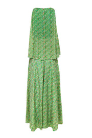 Current Boutique-Badgley Mischka - Green & Multicolored Print Sleeveless Maxi Dress w/ Flounce Top Sz 4