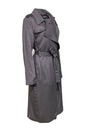 Current Boutique-Badgley Mischka - Grey Open Front Belted Trench Coat w/ Faux Leather Trim Sz L