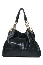 Current Boutique-Badgley Mischka - Large Black Leather Shoulder Bag w/ Gold Hardware