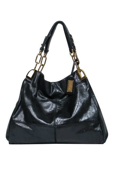 Current Boutique-Badgley Mischka - Large Black Leather Shoulder Bag w/ Gold Hardware