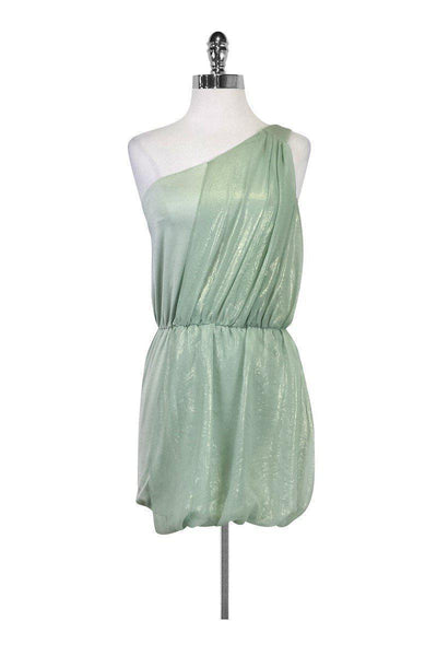 Current Boutique-Badgley Mischka - Mint One Shoulder Draped Dress Sz XS