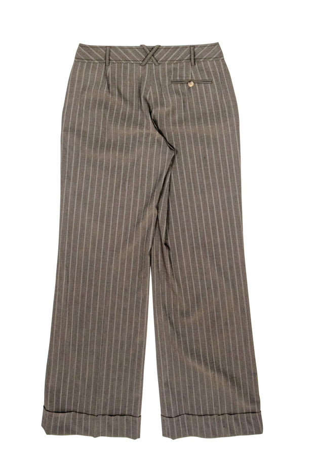 Current Boutique-Badgley Mischka - Olive Green Wool Blend Pinstripe Wide Leg Trousers Sz 4