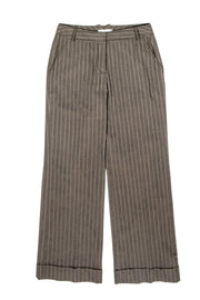 Current Boutique-Badgley Mischka - Olive Green Wool Blend Pinstripe Wide Leg Trousers Sz 4