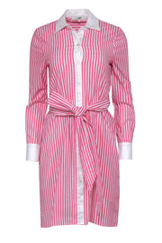 Current Boutique-Badgley Mischka - Pink & White Striped Collared Cotton Dress Sz XS
