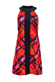 Current Boutique-Badgley Mischka - Red, Black & Pink Print Sleeveless Silk Shift Dress Sz 2