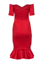 Current Boutique-Badgley Mischka - Red Off-the-Shoulder Fitted Dress w/ Ruffle Hem Sz 0