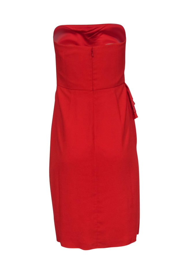 Current Boutique-Badgley Mischka - Red Strapless Tiered Ruffle Cocktail Dress Sz 6