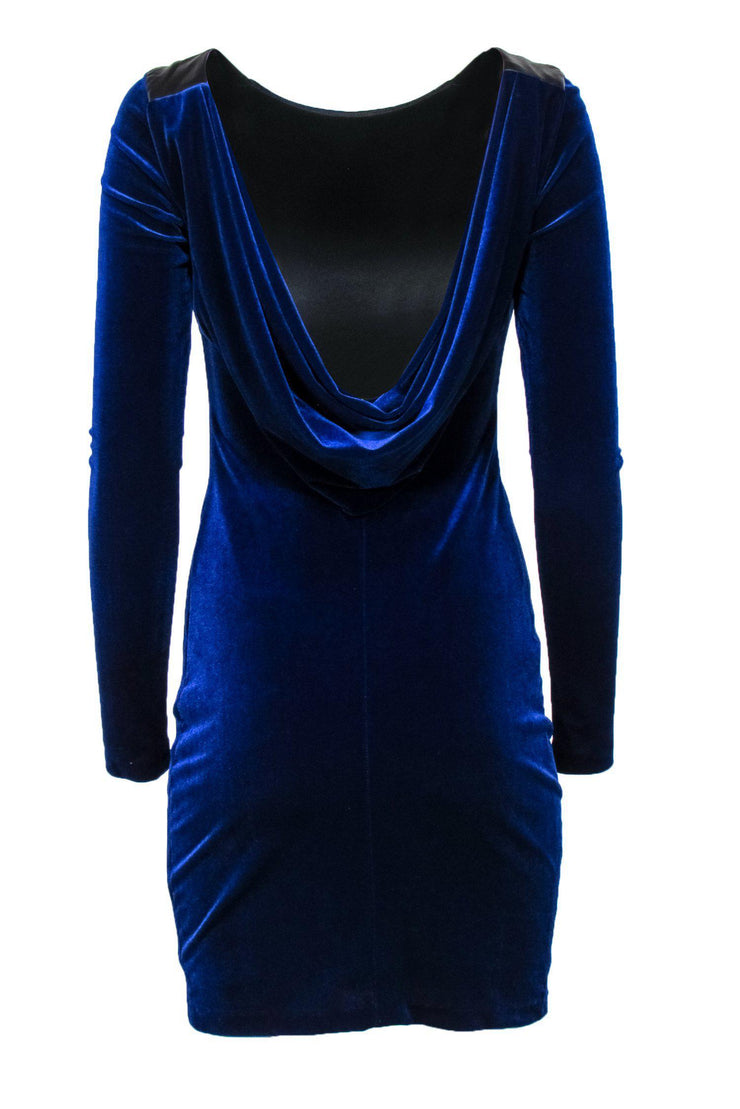Current Boutique-Badgley Mischka - Royal Blue Velvet Dress w/ Open Draped Back Sz XS