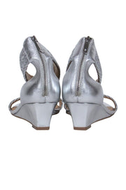 Current Boutique-Badgley Mischka - Silver Braided Leather Wedge Sandals Sz 8.5