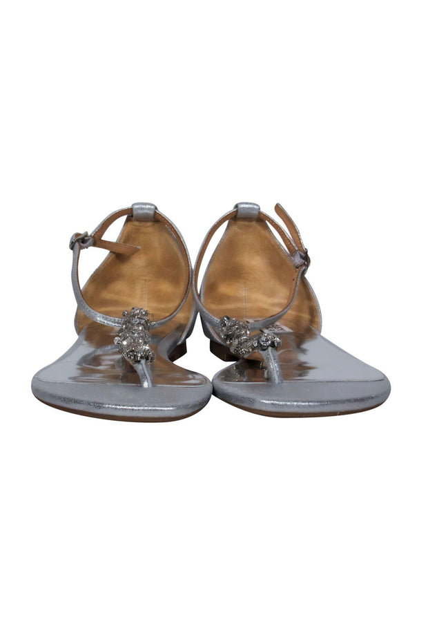 Current Boutique-Badgley Mischka - Silver Rhinestone Thong Sandals Sz 7.5