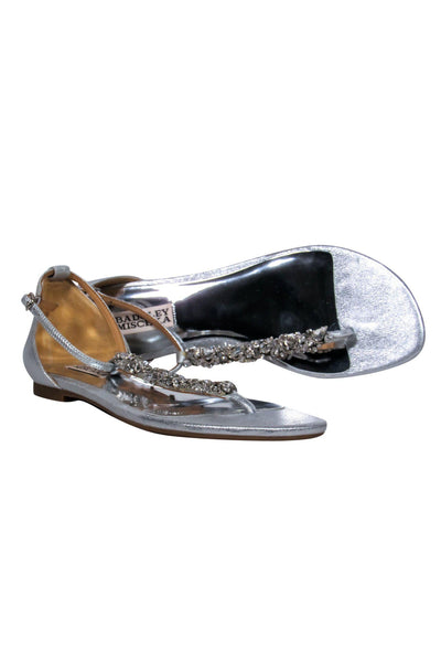 Current Boutique-Badgley Mischka - Silver Rhinestone Thong Sandals Sz 7.5