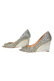 Current Boutique-Badgley Mischka - Silver Sparkly Peep Toe Wedges Sz 9