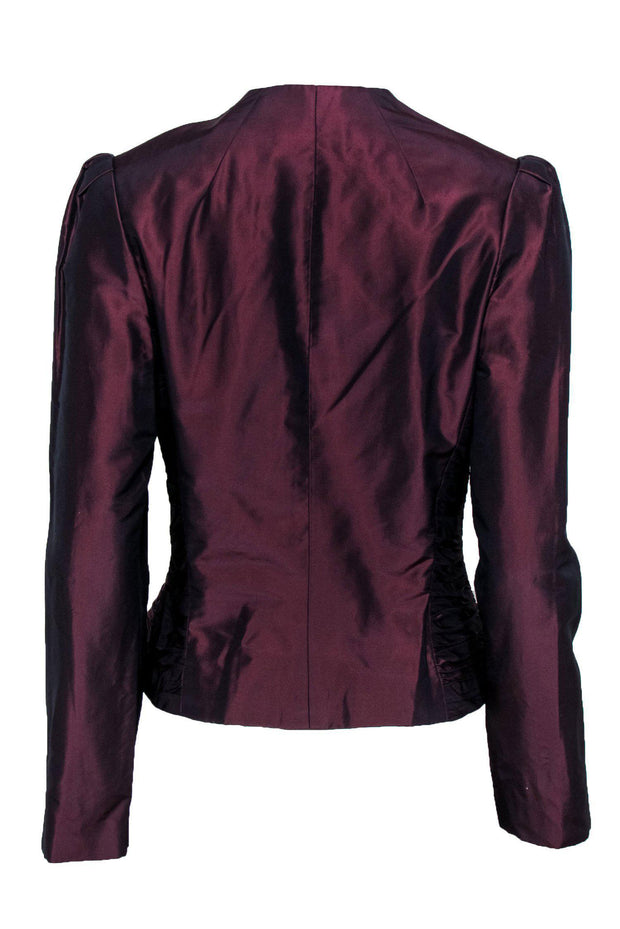Current Boutique-Badgley Mischka - Two-Tone Plum Silk Pleated Jacket w/ Beading Sz 10