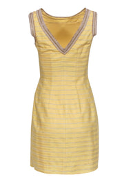 Current Boutique-Badgley Mischka - Yellow Striped A-Line Dress w/ Chain Trim Sz 2