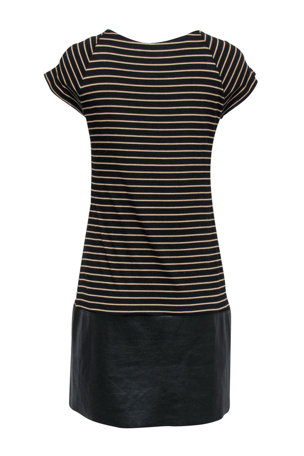 Current Boutique-Bailey 44 - Black & Tan Striped Shift Dress w/ Faux Leather Sz M