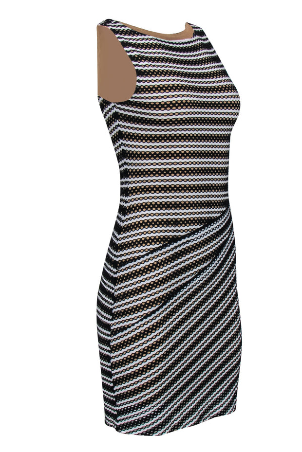 Current Boutique-Bailey 44 - Black & White Striped Open Mesh Bodycon Dress w/ Nude Underlay Sz S