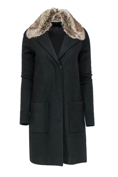 Current Boutique-Bailey 44 - Black Wool Blend Longline Coat w/ Faux Fur Collar Sz S