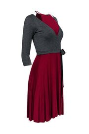 Current Boutique-Bailey 44 - Red High-Neck Fitted Dress w/ Gray Side-Tie Cardigan Sz XS