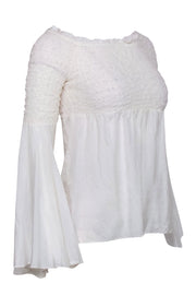 Current Boutique-Bailey 44 - White Smocked Flowy Sleeve "Shoot the Breeze" Silk Blouse Sz S